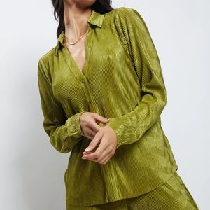 Meshki green textured button down